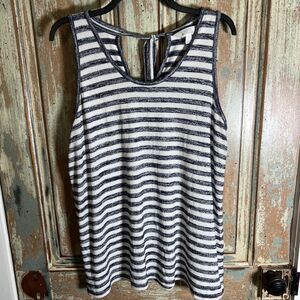 MARKET & SPRUCE Navy Blue Stripes, Tie Back Flowy Stretch Knit Tank TOP,  Sz XL
